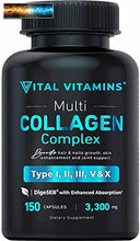 Cargar imagen en el visor de la galería, Vital Vitamins Multi Kollagen Komplex - Typ I, II, III, V, X, Gras Gefüttert,
