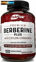 Cargar imagen en el visor de la galería, NutriFlair Premium Berberina Hcl 1200mg Plus Puro, True Ceylon Cannella - 120 Ca
