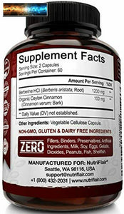 NutriFlair Premium Berberina Hcl 1200mg Plus Puro, True Ceylon Cannella - 120 Ca