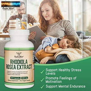 Rhodiola Rosea Supplément 500mg, 120 Végétalien Capsules (Fait Et Testé Dans USA