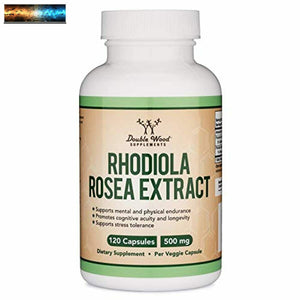 Rhodiola Rosea Supplément 500mg, 120 Végétalien Capsules (Fait Et Testé Dans USA