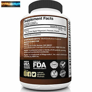 Nutrivein MAGNESIO L-THREONATE (Magtein) 2207mg - Aumenta Cervello Salute,Memory