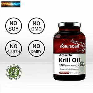 Triple Fuerza Antártida Krill Aceite Suplemento, 1200mg Por Ración, 180 Cápsulas