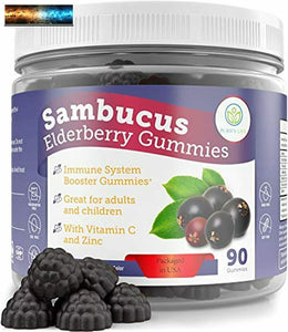 Sambuco Gummies per Bambini E Adulti - 260mg Sambucus, Vitamina C Zinco ( 90 Gu
