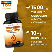 Load image into Gallery viewer, Curcuma Curcumina Con Bioperine 1500mg - 180 Pillole Con 95% Curcuminoidi Ext
