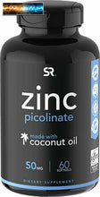 Cargar imagen en el visor de la galería, Sr Zinc Picolinate 50mg Avec Organique Coco Huile - non-Ogm Vérifié, Gluten
