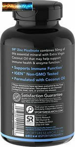 Sr Zinc Picolinate 50mg Avec Organique Coco Huile - non-Ogm Vérifié, Gluten