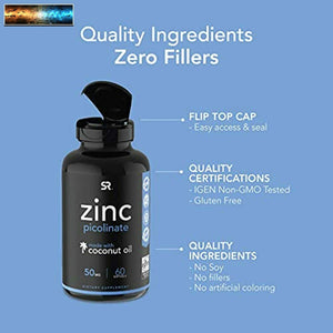 Sr Zinc Picolinate 50mg Avec Organique Coco Huile - non-Ogm Vérifié, Gluten