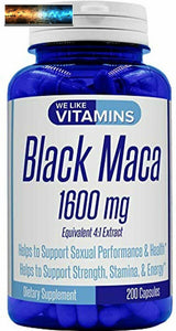Noir Maca 1600mg Équivalent 4:1 Extrait – 200 Capsules – Supplem