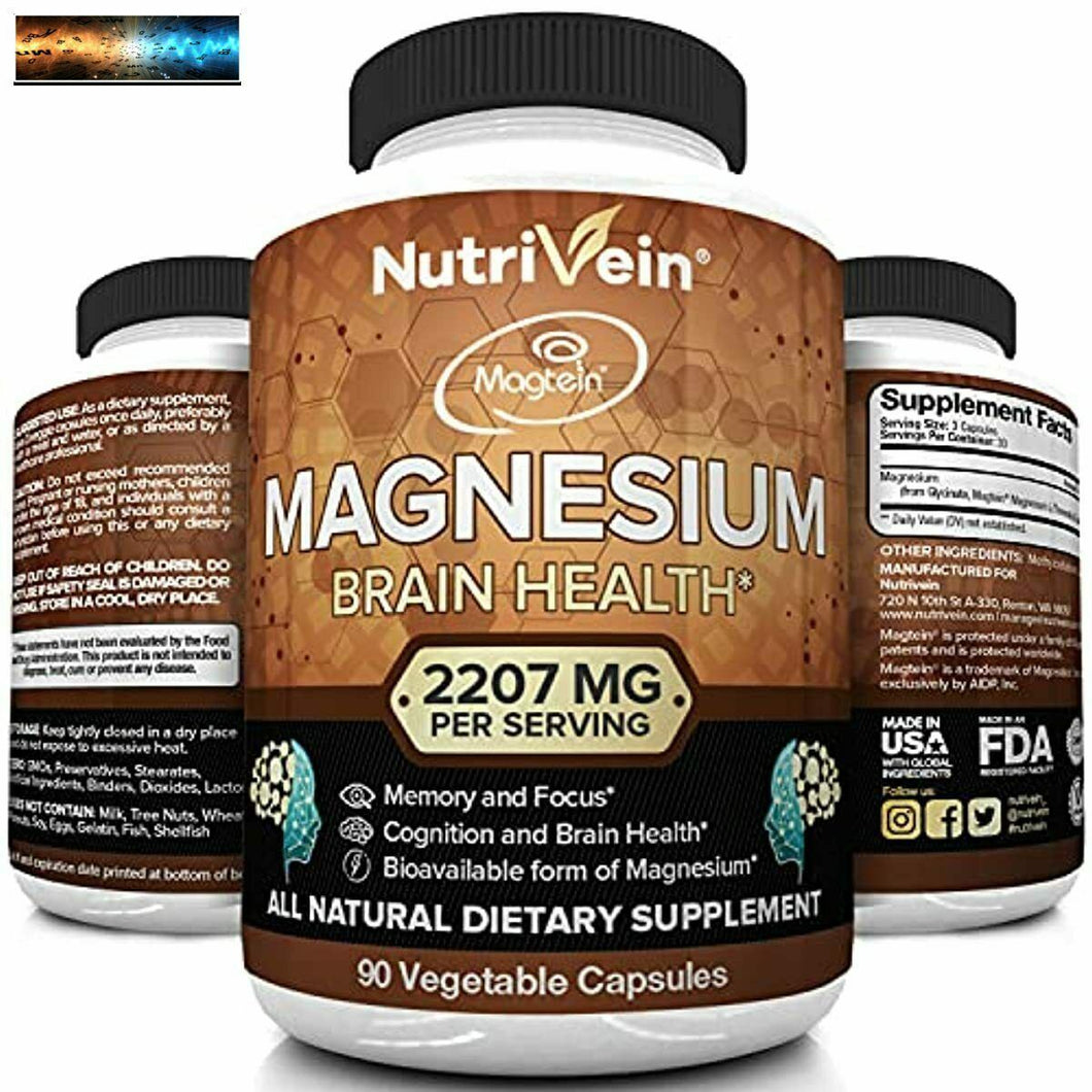 Nutrivein MAGNESIUM L-THREONATE (Magtein) 2207mg - Verstärker Gehirn Gesundheit,