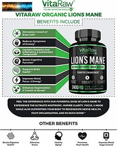 Organique Lions Crinière Champignon Capsules (2400mg Puissant Nootropic) Cerveau