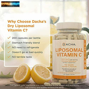 Natürlich Liposomal Vitamin C - 200 Kapseln, 1500mg, Immunsystem & Kollagen Boo