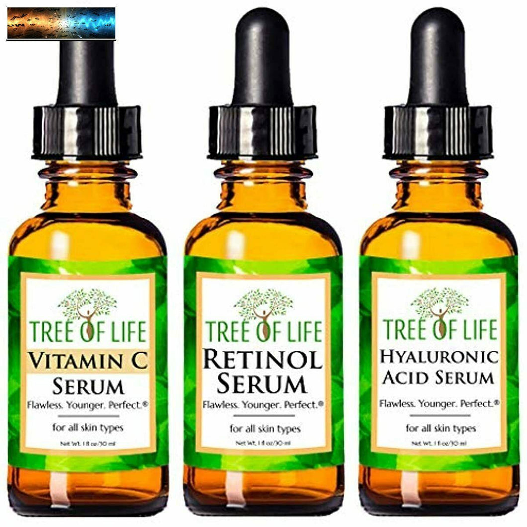 Anti Aging Serum 3-Pack for Face - Vitamin C Serum, Retinol Serum, Hyaluronic Ac