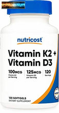 Carica l&#39;immagine nel visualizzatore di Gallery, Nutricost Vitamin K2 (MK7) (100mcg) + Vitamin D3 (5000 Iu ) 120 Softgel - Gluten
