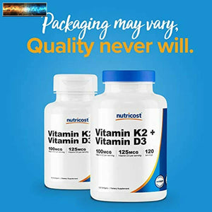 Nutricost Vitamin K2 (MK7) (100mcg) + Vitamin D3 (5000 Iu ) 120 Softgel - Gluten