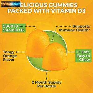 Vitamin D3 5000 Iu (120 D Gummies, 125mcg) - Immune Unterstützung, Stark Knochen