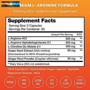 Premium L Arginin 1500mg Stickstoffmonoxid Ergänzung - Extra Stark Für Energie,M