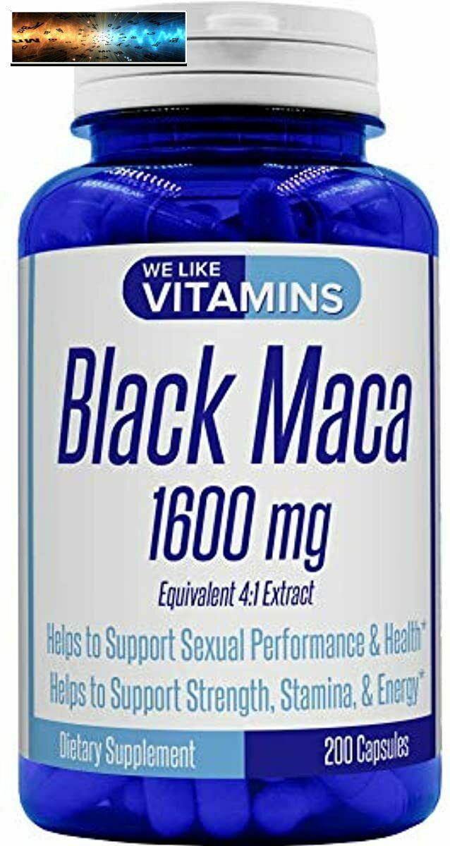 Black Maca 1600mg Equivalent 4:1 Extract – 200 Capsules – Supplem