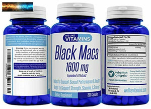 Black Maca 1600mg Equivalent 4:1 Extract – 200 Capsules – Supplem