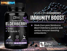 Charger l&#39;image dans la galerie, Elderberry Capsules + Vitamin C with Zinc (100 Count 500mg) 3-in-1 Immune Boos
