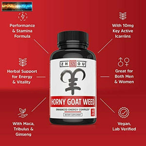 Zhou Premium Horny Goat Extract with Maca & Tribulus Enhanced Energy Complex