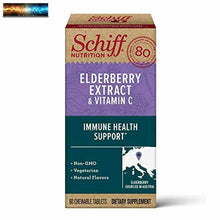 Cargar imagen en el visor de la galería, Elderberry Extract &amp; Vitamin C Chewable Tablets, Schiff (60 count in a bottle)
