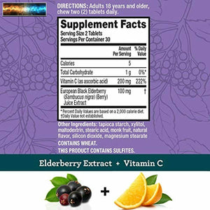 Elderberry Extract & Vitamin C Chewable Tablets, Schiff (60 count in a bottle)