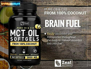 Pure MCT Oil Capsules (360 Softgels 3000mg) 4 Month Supply mct oil Keto Pills