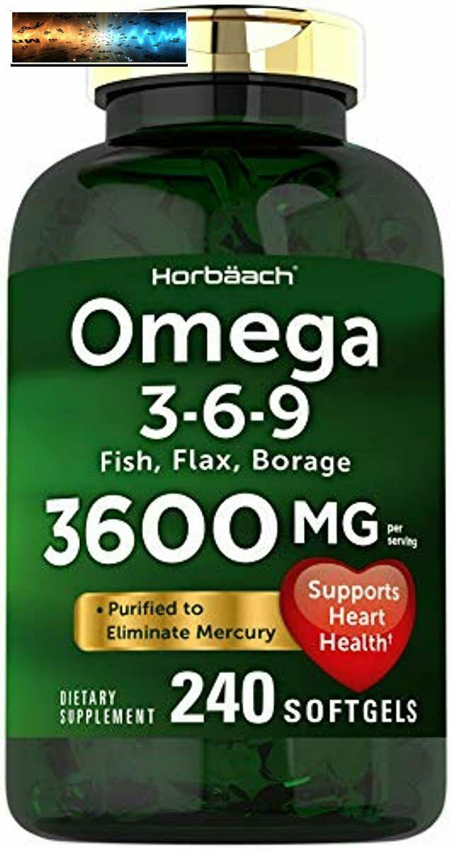 Triple Omega 3-6-9 3600 mg 240 Softgels from Fish, Flaxseed, Borage Oils Non