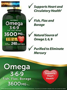 Triple Omega 3-6-9 3600 mg 240 Softgels from Fish, Flaxseed, Borage Oils Non