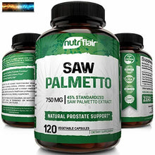 Charger l&#39;image dans la galerie, NutriFlair Saw Palmetto Extract 750mg, 120 Capsules - Natural Prostate Supplemen

