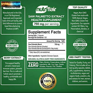 NutriFlair Saw Palmetto Extract 750mg, 120 Capsules - Natural Prostate Supplemen