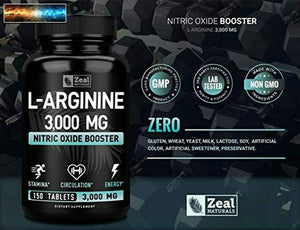 L Arginine 3000mg (150 Tablets 1000mg) Maximum Dose L-Arginine Nitric Oxide Su