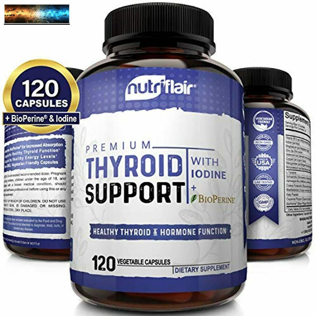 Thyroid Support Complex with Iodine + BioPerine - 120 Vegetarian Capsules Natura