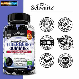 Elderberry Gummies with Zinc & Vitamin C - Immune Support Black Sambucus Elderbe