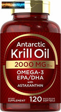 將圖片載入圖庫檢視器 Antarctic Krill Oil 2000 mg 120 Softgels Omega-3 EPA, DHA, with Astaxanthin Su
