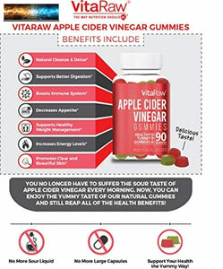 Organic Apple Cider Vinegar Gummies - with Mother, Raw, Gluten Free ACV - Great