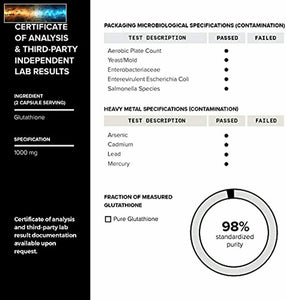 Ultra Potencia Glutatión Cápsulas - 1000mg Concentrado Fórmula - 98%+ Muy