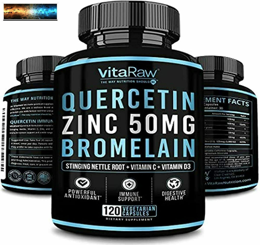 Quercetin 500mg Supplement, Zinc 50mg, Vitamin C, vitamin D3 for Immune support