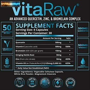 Quercetin 500mg Supplement, Zinc 50mg, Vitamin C, vitamin D3 for Immune support