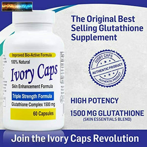 Ivory Caps - Maximum Potency 1500 mg Glutathione Skin Whitening Pills Complex, 6
