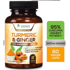 Nature's Nutrition Turmeric & Ginger 1950 MG with Bioperine 60 - 240 Veg Cap