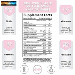 Hello Lovely Hair Vitamins Gummies with Biotin 5000 mcg Vitamin E & C Support Ha