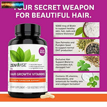 Cargar imagen en el visor de la galería, Zenwise Hair Growth Vitamins - Hair Loss Treatment with Biotin, Saw Palmetto DHT
