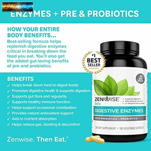 Zenwise Health Digestive Enzymes Plus Prebiotics & Probiotics Supplement, 180 Se