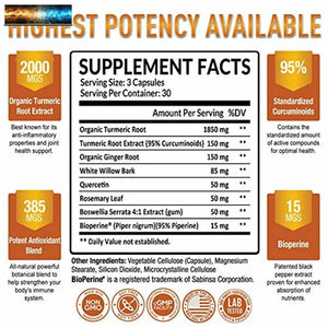 Premium Turmeric Curcumin with Bioperine 2400MG - Highest Strength & Potency 95%