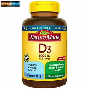 Nature Made Vitamin D3, 300 Softgels, Vitamin D 1000 IU (25 mcg) Helps Support I