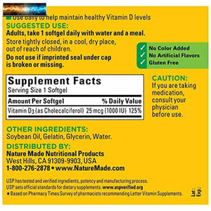 Nature Made Vitamin D3, 300 Softgels, Vitamin D 1000 IU (25 mcg) Helps Support I