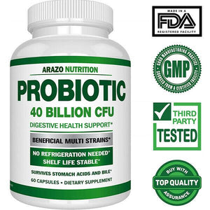 Arazo Nutrition Probiotic 40 Billion CFU - Shelf Stable with Prebiotics 60 Caps