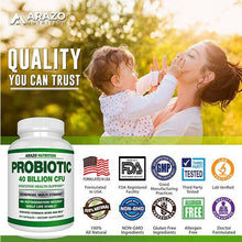 이미지를 갤러리 뷰어에 로드 , Arazo Nutrition Probiotic 40 Billion CFU - Shelf Stable with Prebiotics 60 Caps
